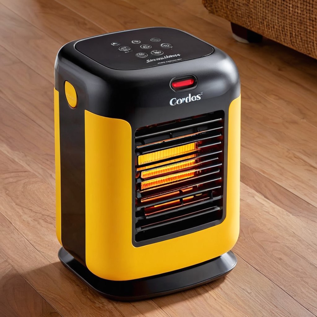 Cordless Battery Operated Personal Heater glowing yellow
