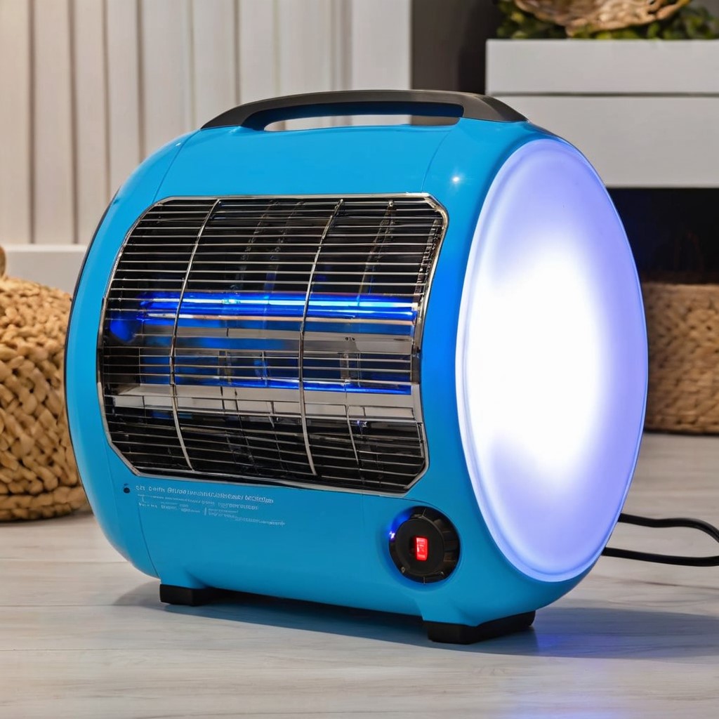 A Portable Battery Operated Heater Glowing Blue