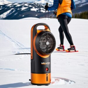 orange battery operated heater in the snow