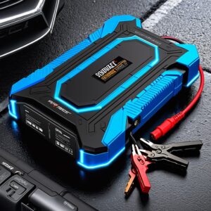 blue car battery jump starter with cables