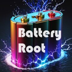 Battery Root Logo, battery surging power with the text "Battery Root"