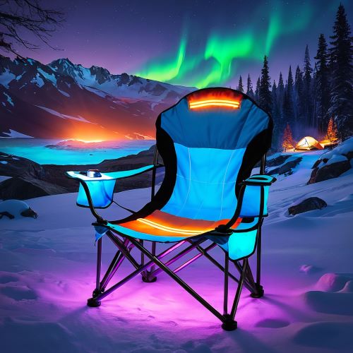heated camping chair in woods